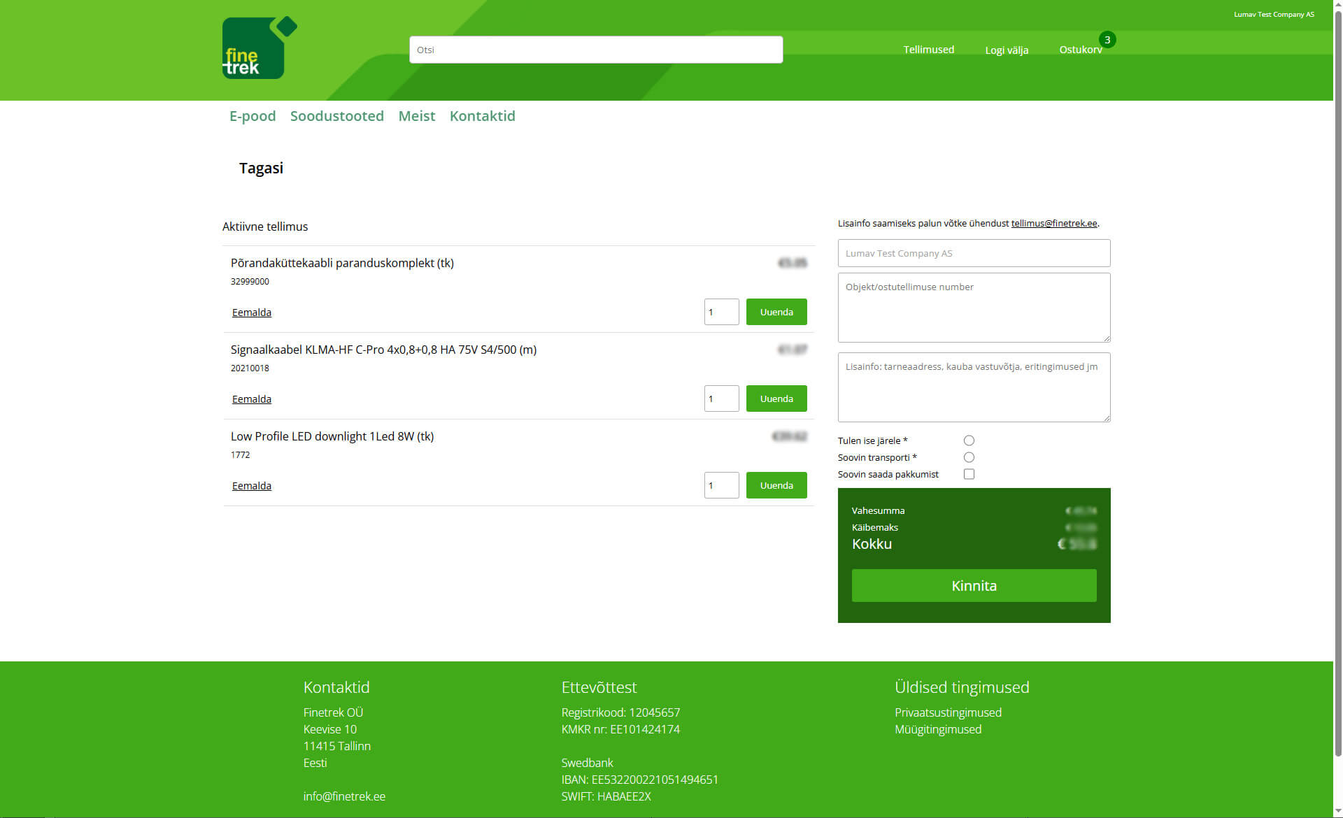 Finetrek checkout